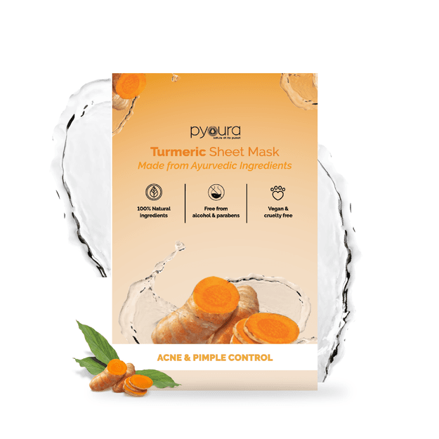 Turmeric Healing Face Sheet Mask <h4>Refreshes Skin, Manages Fine Lines<h4> <h6> The serum in this sheet mask is made from 100% pure and stain free turmeric extract that hydrates and helps manage pimples and acne.<h6>