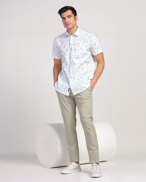 Linen Casual Half Sleeve Blue Printed Shirt - Martin