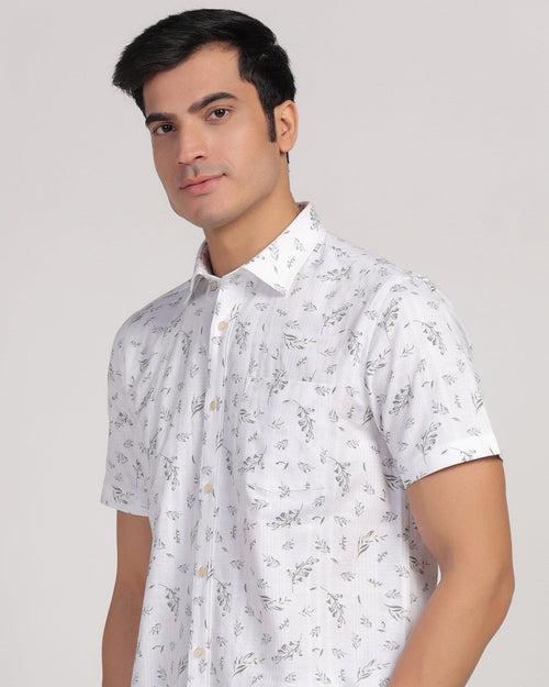 Linen Casual Half Sleeve Grey Printed Shirt - Martin