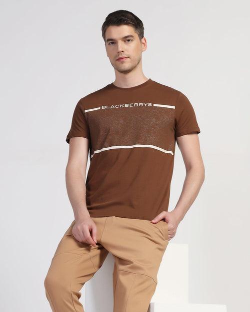 Crew Neck Brown Printed T-Shirt - Peak