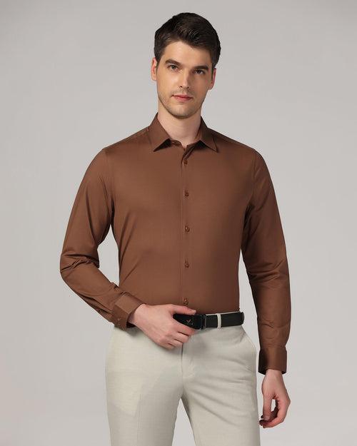 Formal Brown Solid Shirt - Sofk