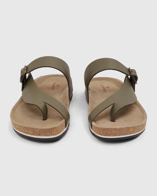 Leather Bottle Green Solid Open Sandals - Shophie