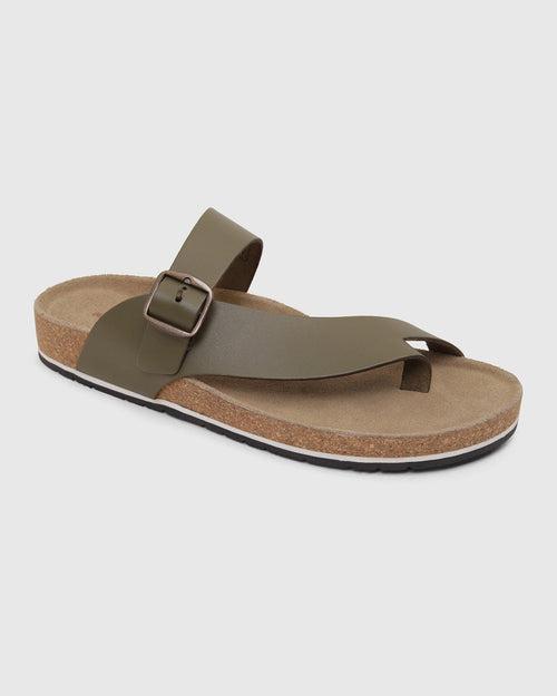 Leather Bottle Green Solid Open Sandals - Shophie