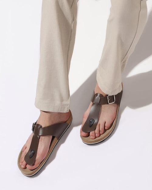 Leather Brown Solid Open Sandals - Sarmik