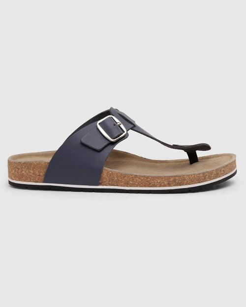 Leather Navy Solid Open Sandals - Sarmik