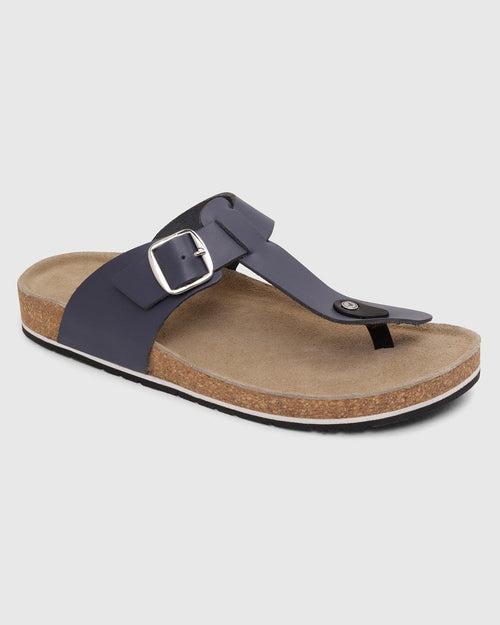 Leather Navy Solid Open Sandals - Sarmik