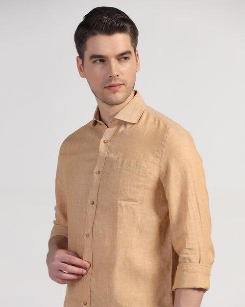 Linen Casual Beige Solid Shirt - Stefan