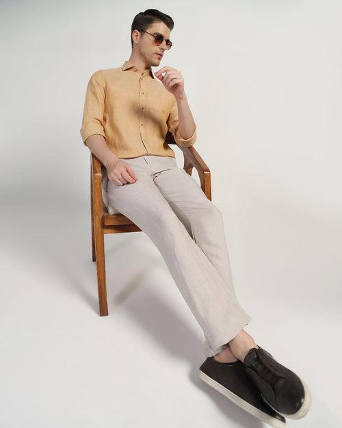 Linen Casual Beige Solid Shirt - Stefan