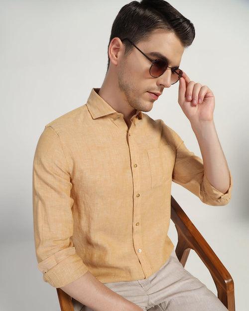 Linen Casual Beige Solid Shirt - Stefan