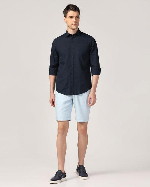 Linen Casual Blue Solid Shorts - Kin