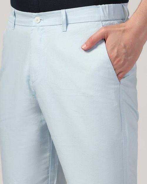 Linen Casual Blue Solid Shorts - Kin