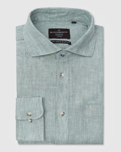 Linen Casual Green Solid Shirt - Stefan