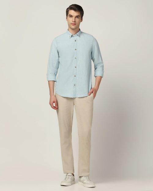 Linen Casual Light Indigo Solid Shirt - Laurent