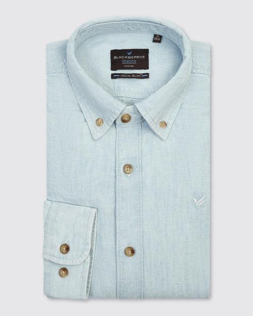 Linen Casual Light Indigo Solid Shirt - Laurent