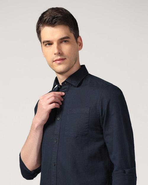 Linen Casual Navy Solid Shirt - Lang