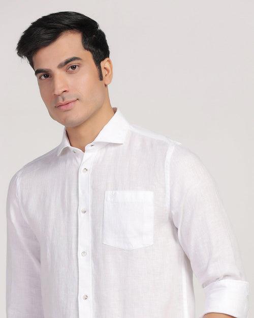 Linen Casual White Solid Shirt - Stefan