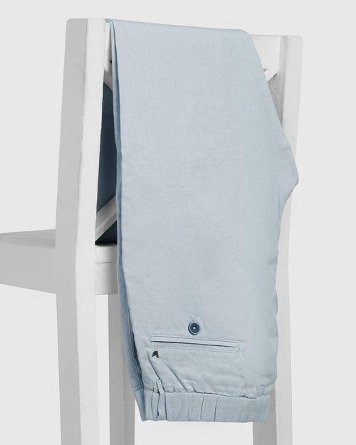 Linen Slim Comfort B-95 Casual Light Blue Solid Khakis - Oliver