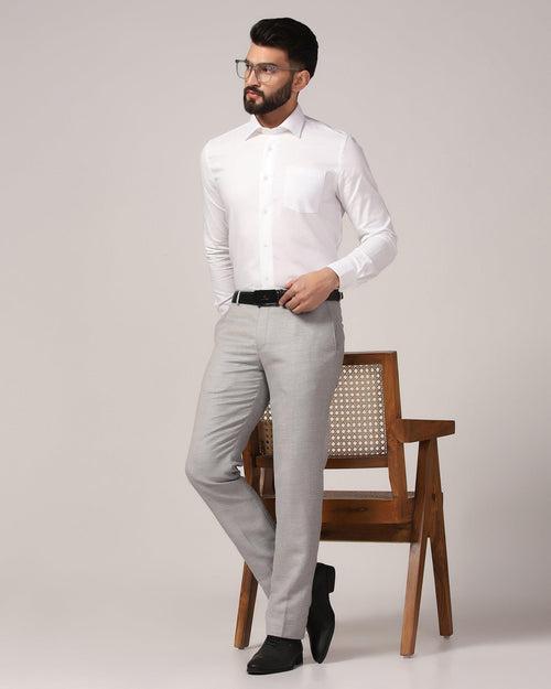 Linen Slim Comfort B-95 Formal Grey Textured Trouser - Commando