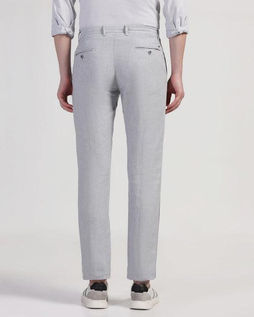 Linen Slim Comfort Casual Light Grey Solid Khakis - Silver