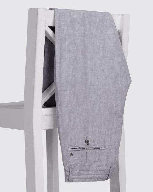 Linen Slim Comfort Casual Light Grey Solid Khakis - Silver