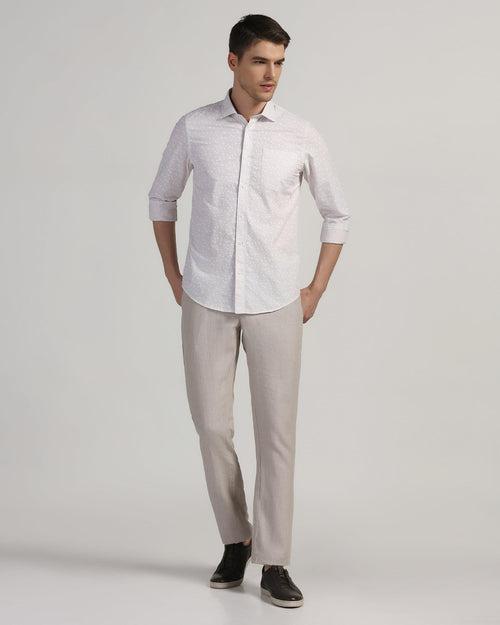 Linen Slim Comfort Casual Natural Solid Khakis - Silver