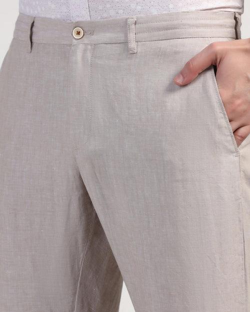 Linen Slim Comfort Casual Natural Solid Khakis - Silver