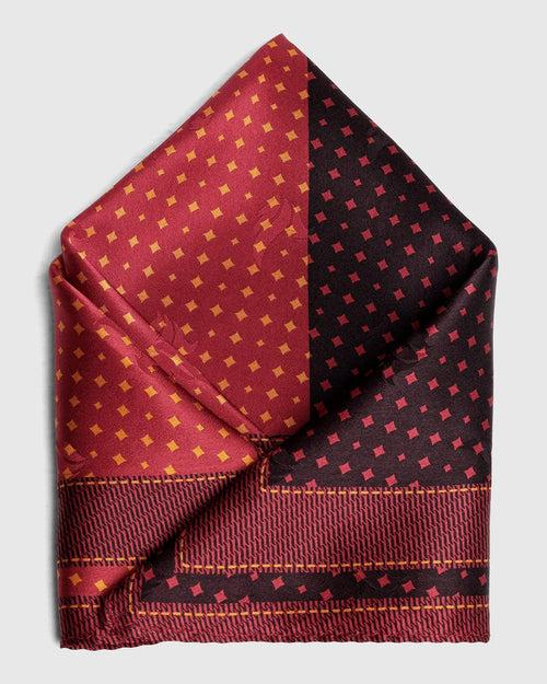 Silk Red Brown Printed Pocket Square - Toyon