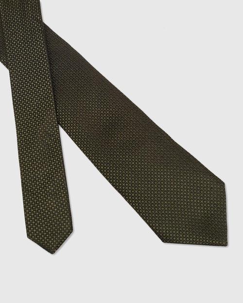 Silk Dark Olive Printed Tie - Uakari