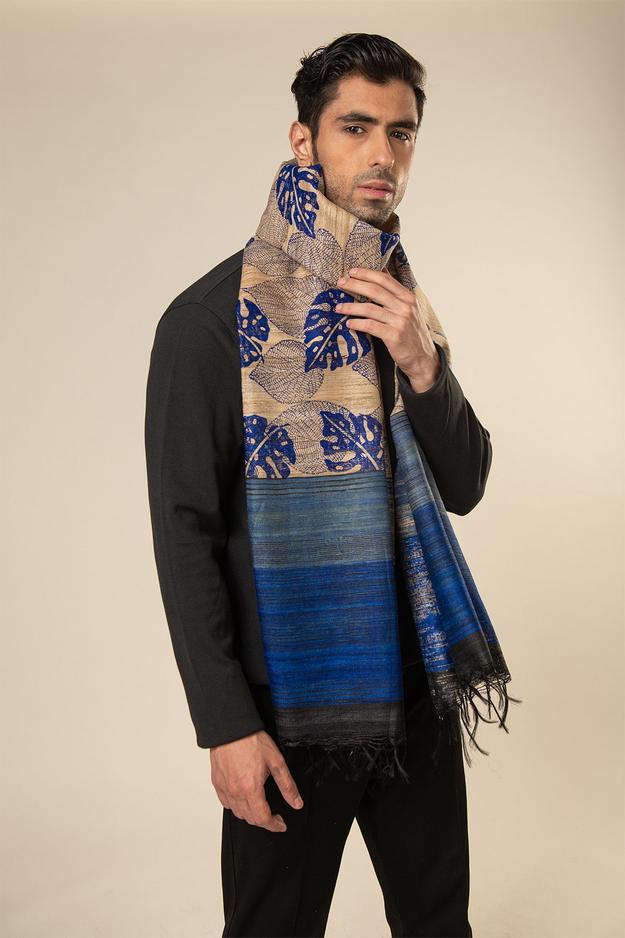 Navy Birch Tussar Peace Silk Scarf