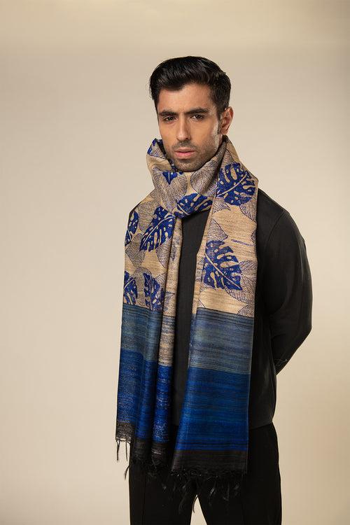 Navy Birch Tussar Peace Silk Scarf