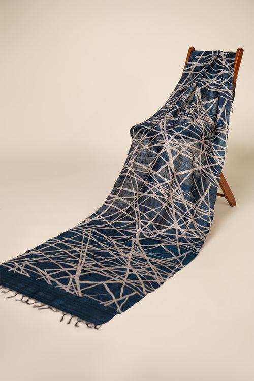 Navy Lattice Tussar Peace Silk Scarf