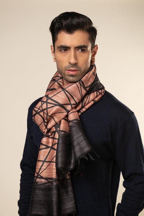 Salmon Lattice Tussar Peace Silk Scarf