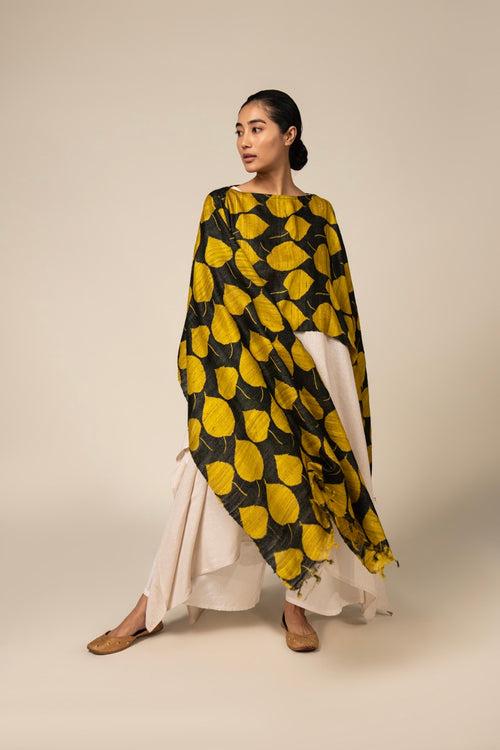 Yellow Leaf Tussar Peace Silk 3 in 1 Cape