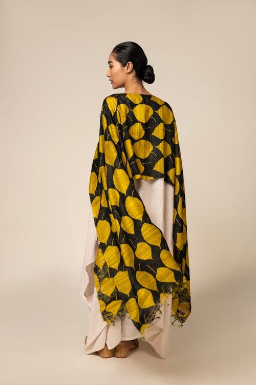 Yellow Leaf Tussar Peace Silk 3 in 1 Cape