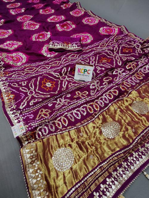 Latest New Pure Gaji Silk Handmade Bandhej Gotapatti Laddu Bandhej Saree with blouse