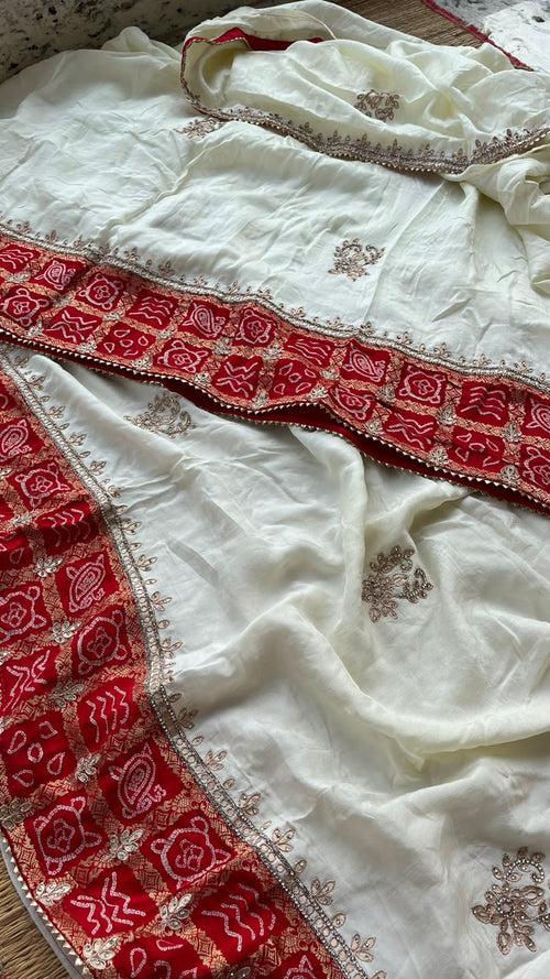 Designer Upada Gaji Silk Bandhani Border Saree with Gotapatti Handwork amt