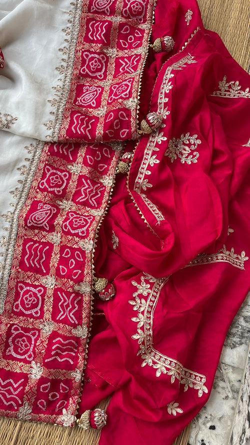 Designer Upada Gaji Silk Bandhani Border Saree with Gotapatti Handwork amt