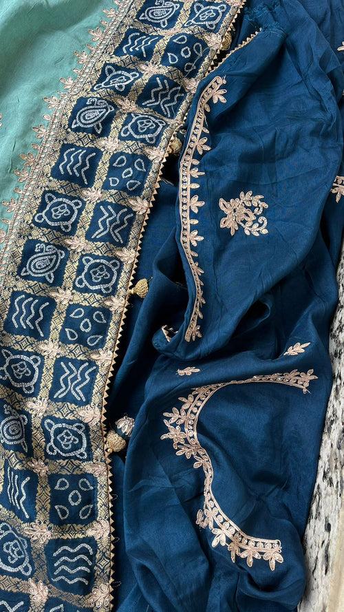 Designer Upada Gaji Silk Bandhani Border Saree with Gotapatti Handwork amt