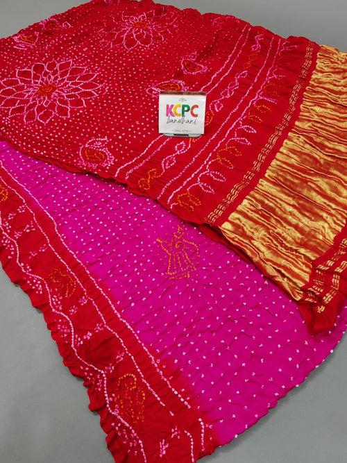 Latest Arrival Fancy Bandhej Gaji Silk Saree with lagdi patta zari pallu