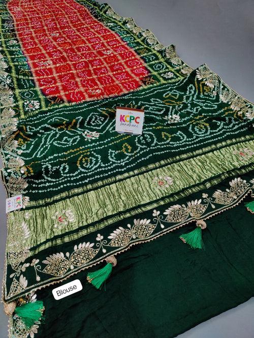 Pure Gaji Silk Ghatchola Bandhej Gotapatti Work Jaipuri Saree with blouse