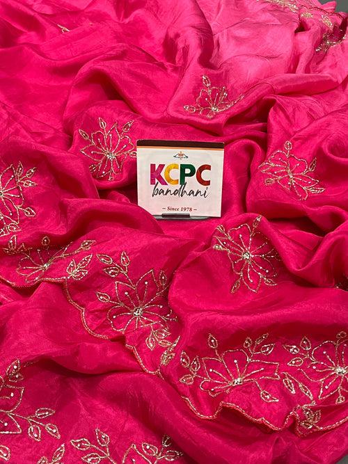 Exotic Pink HO Silk Diamond Cutdana Handwork Saree with blouse