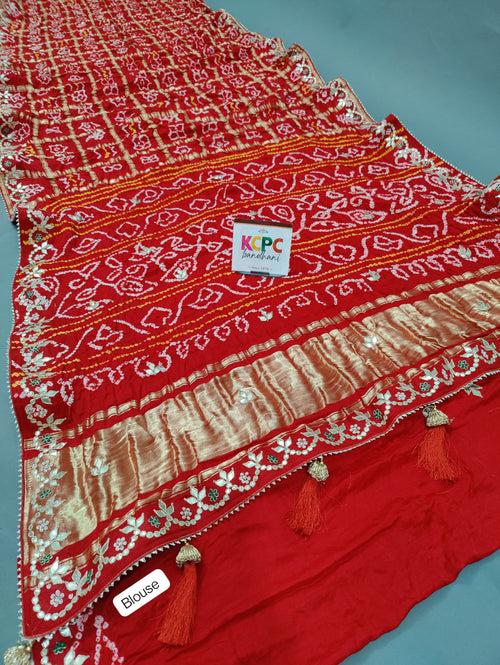 Pure Gaji Silk Handloom Bandhani Gotapatti Work Jaipuri Traditional Saree with blouse