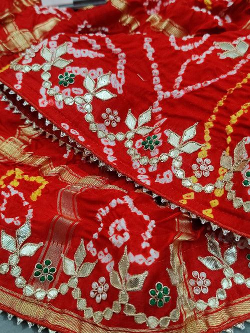 Pure Gaji Silk Handloom Bandhani Gotapatti Work Jaipuri Traditional Saree with blouse