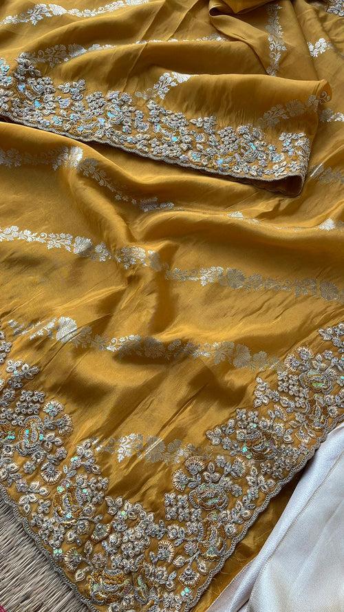 KcPc Brings Unique And Quality Product Pure Munga Silk Banarasi Zari With Heavy Fancy Sequins Work and Resham Work SAREE