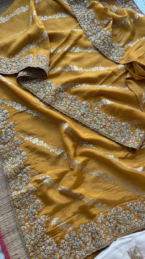 KcPc Brings Unique And Quality Product Pure Munga Silk Banarasi Zari With Heavy Fancy Sequins Work and Resham Work SAREE