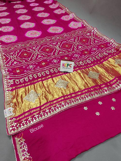 Latest New Pure Gaji Silk Handmade Bandhej Gotapatti Laddu Bandhej Saree with blouse