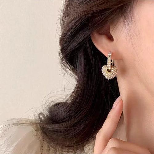Elegant Retro Heart Shape Gold Plating Pearls Drop Earrings