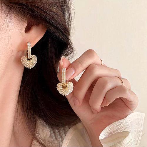 Elegant Retro Heart Shape Gold Plating Pearls Drop Earrings