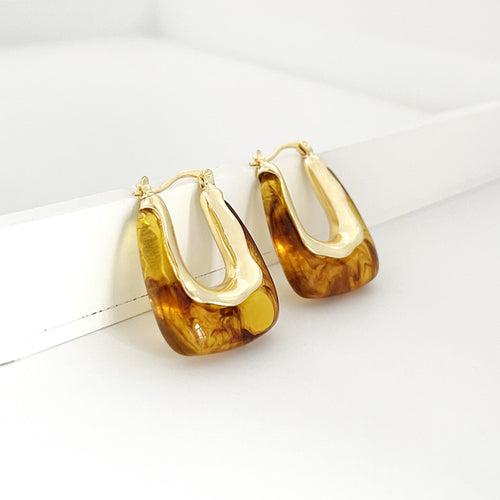 Geometric U-shaped Brown Color Hoop Earrings