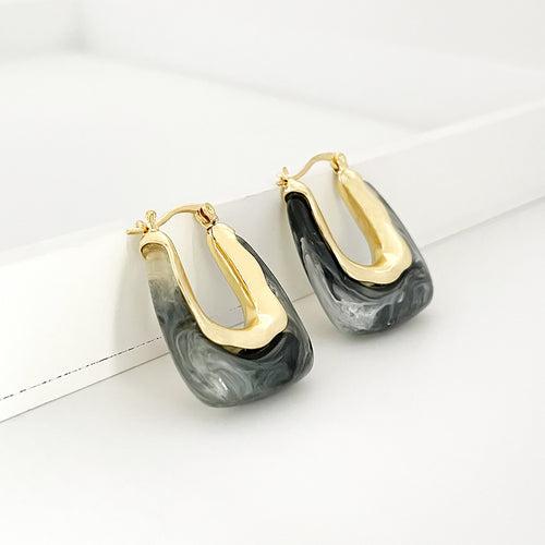 Geometric U-shaped Grey Color Hoop Earrings